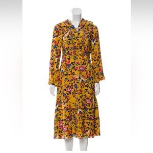 Yellow/orange floral long-sleeve midi dress, Tanya Taylor (size 2)